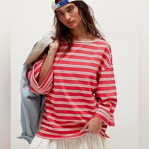 Free People C'est La Vie Tee in Red Combo NWOT Size Medium
